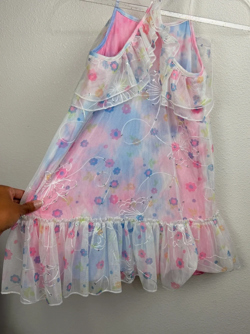 Baby Sara Pink Floral Butterfly Sequin Princess Tie Dye Girls Dress Size 7
